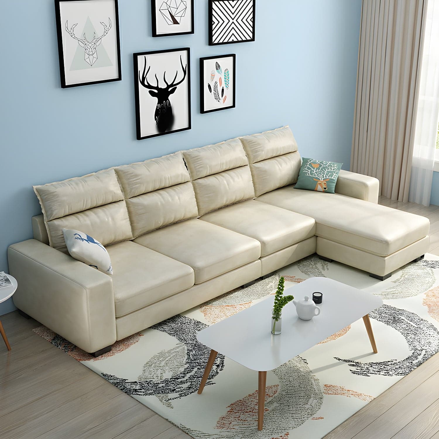 Scandinavian Wood Frame L-Shaped Modular Sofa Chaise in 2 Piece Set with Black Legs - image 6