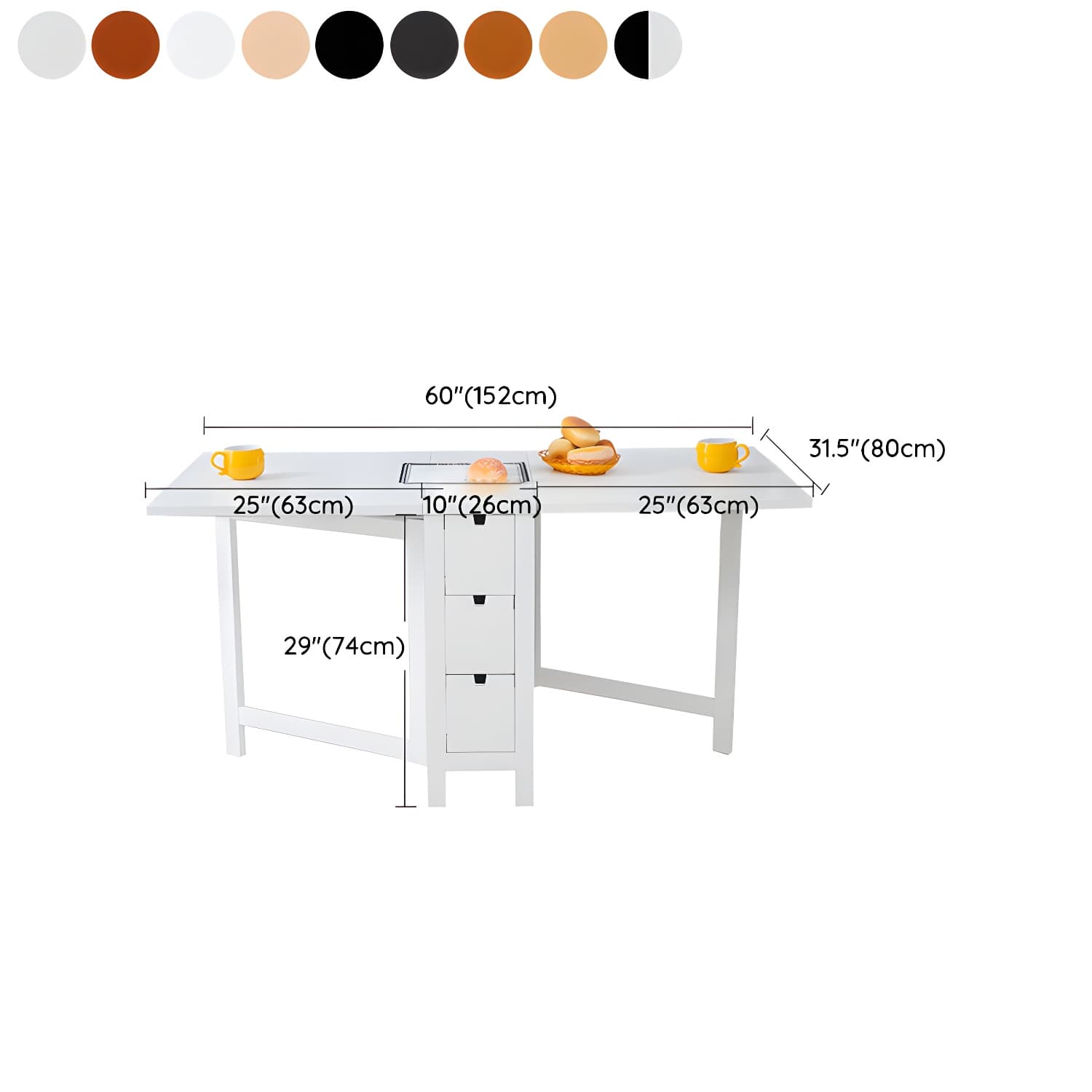 Modern Birch Wood Drop Leaf Rectangle Kitchen & Dining Table with Pedestal Base and Storage Included - image 18
