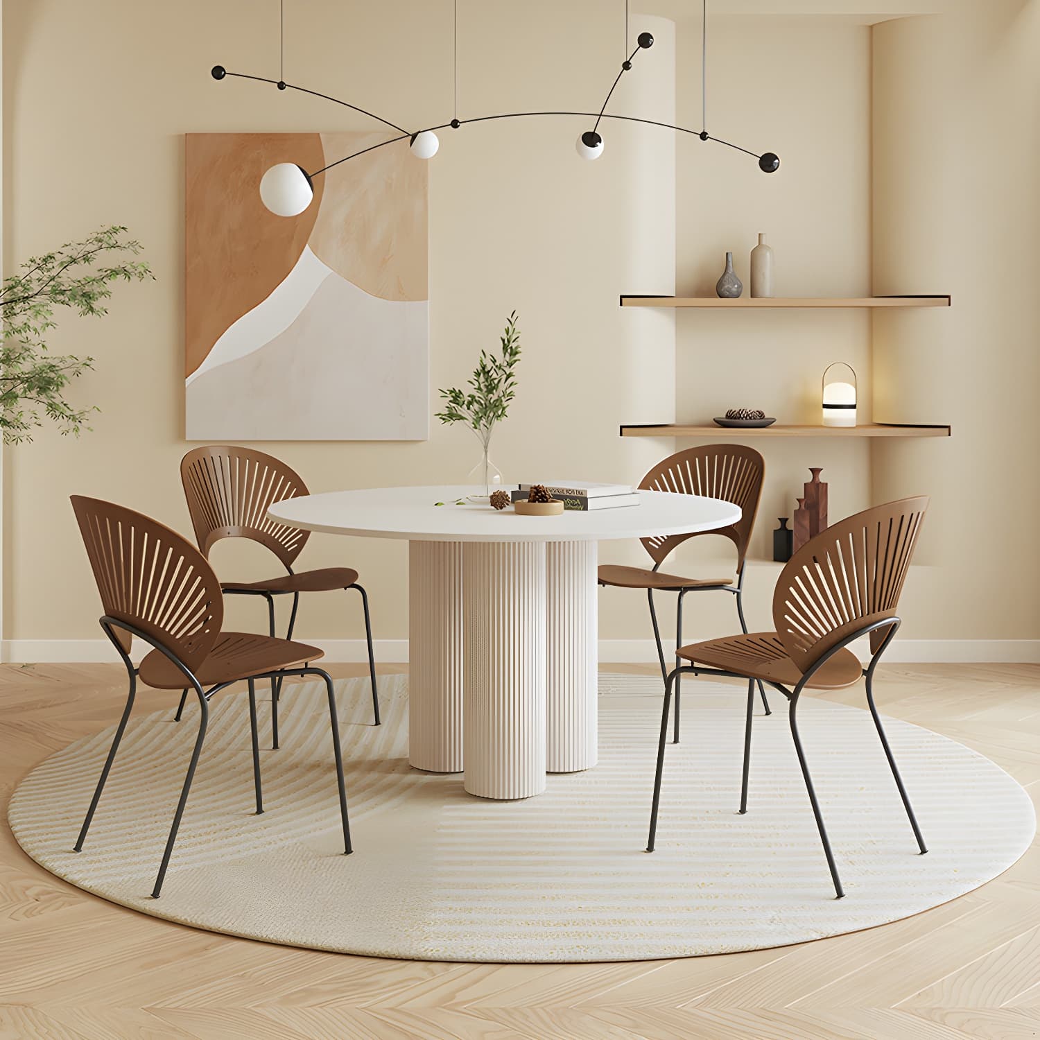 Contemporary Dining Table Round Dinner Room Table with Pedestal Base
