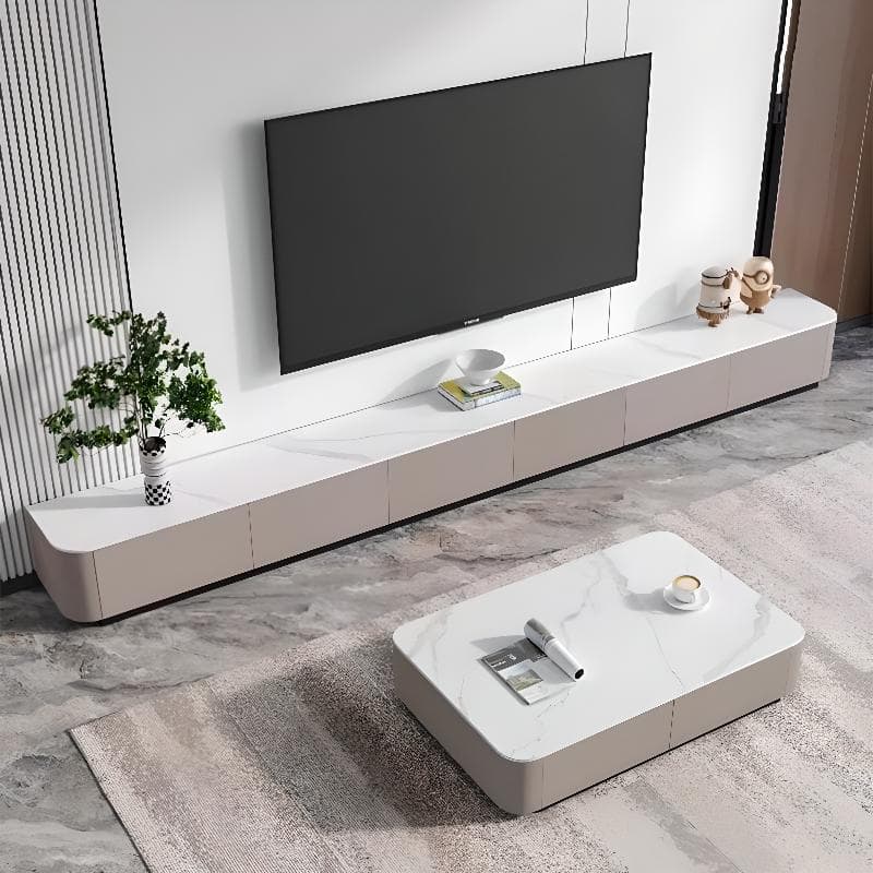 Modern White Stone Top TV Stand with Storage and Cable Management - image 3
