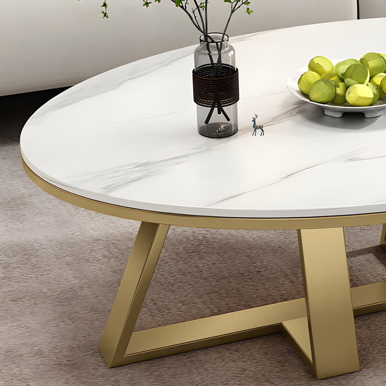Metal Cross Legs Cocktail Table Luxurious Oval Stone Top Coffee Table - image 8
