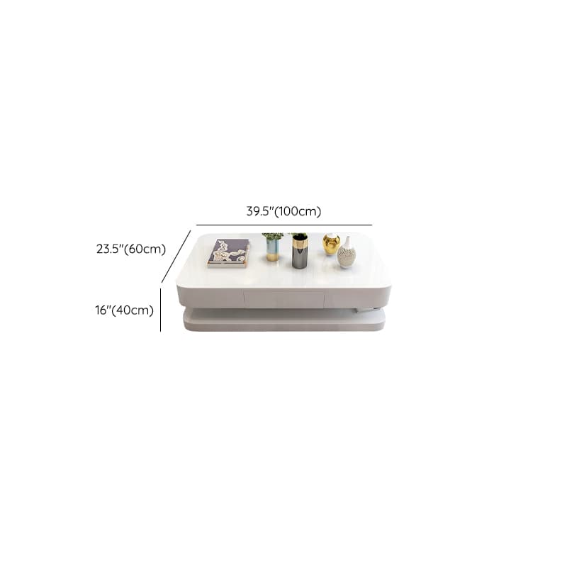 White Modern Coffee Table with Rectangular Wood Top & Block Base - image 9