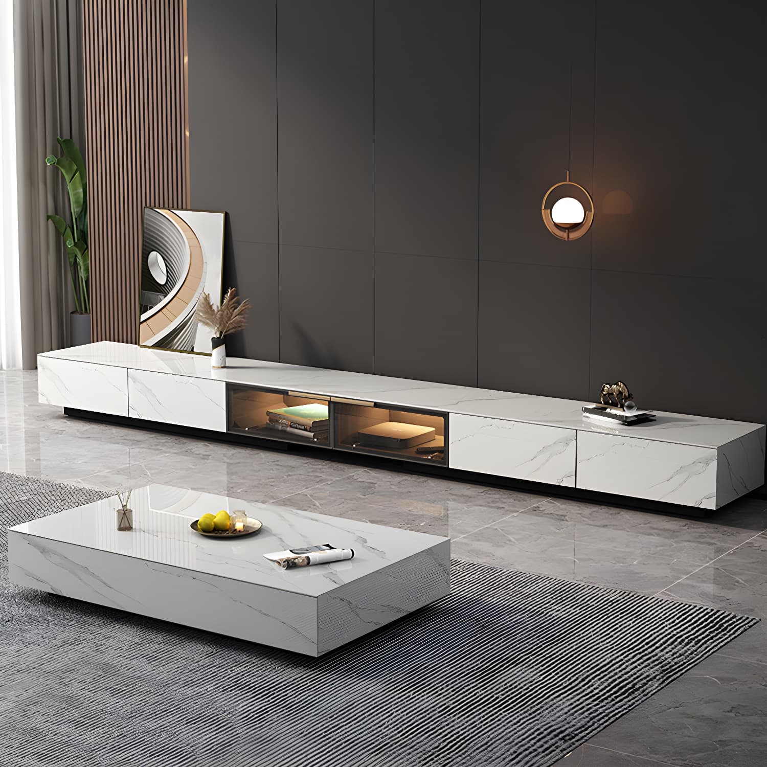Stone TV Stand Console Contemporary Media Console with Drawers - image 3