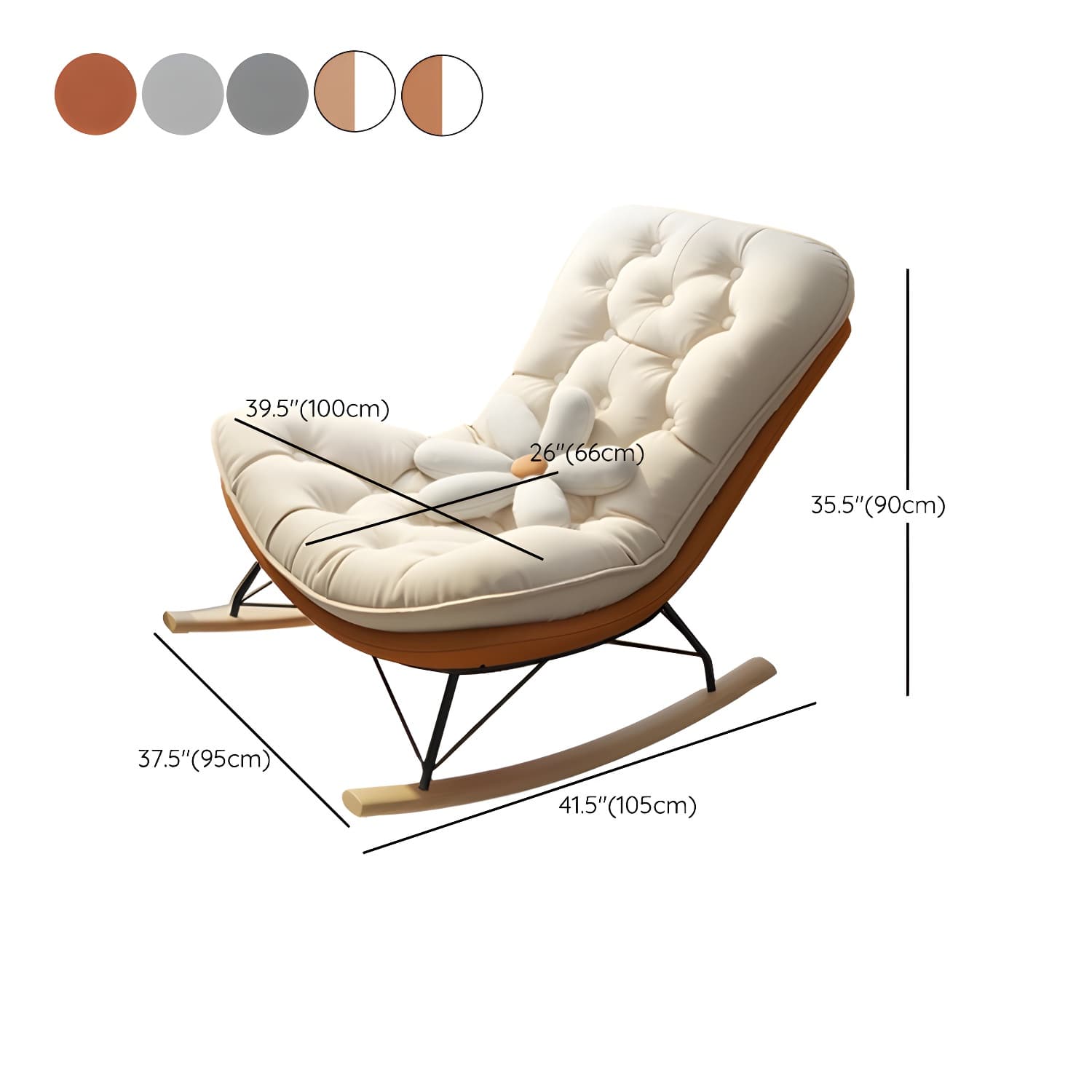 Contemporary Rocking Chair with Spindle Back, Tufted Upholstered and Wood Legs - image 14