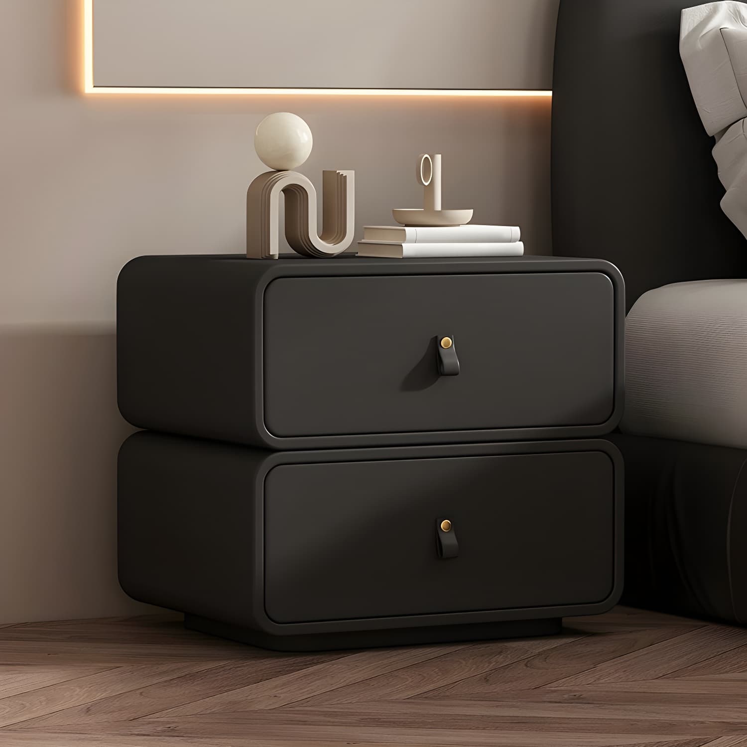 Modern Wood Drawer Storage Nightstand with 2 Drawers - Small Size