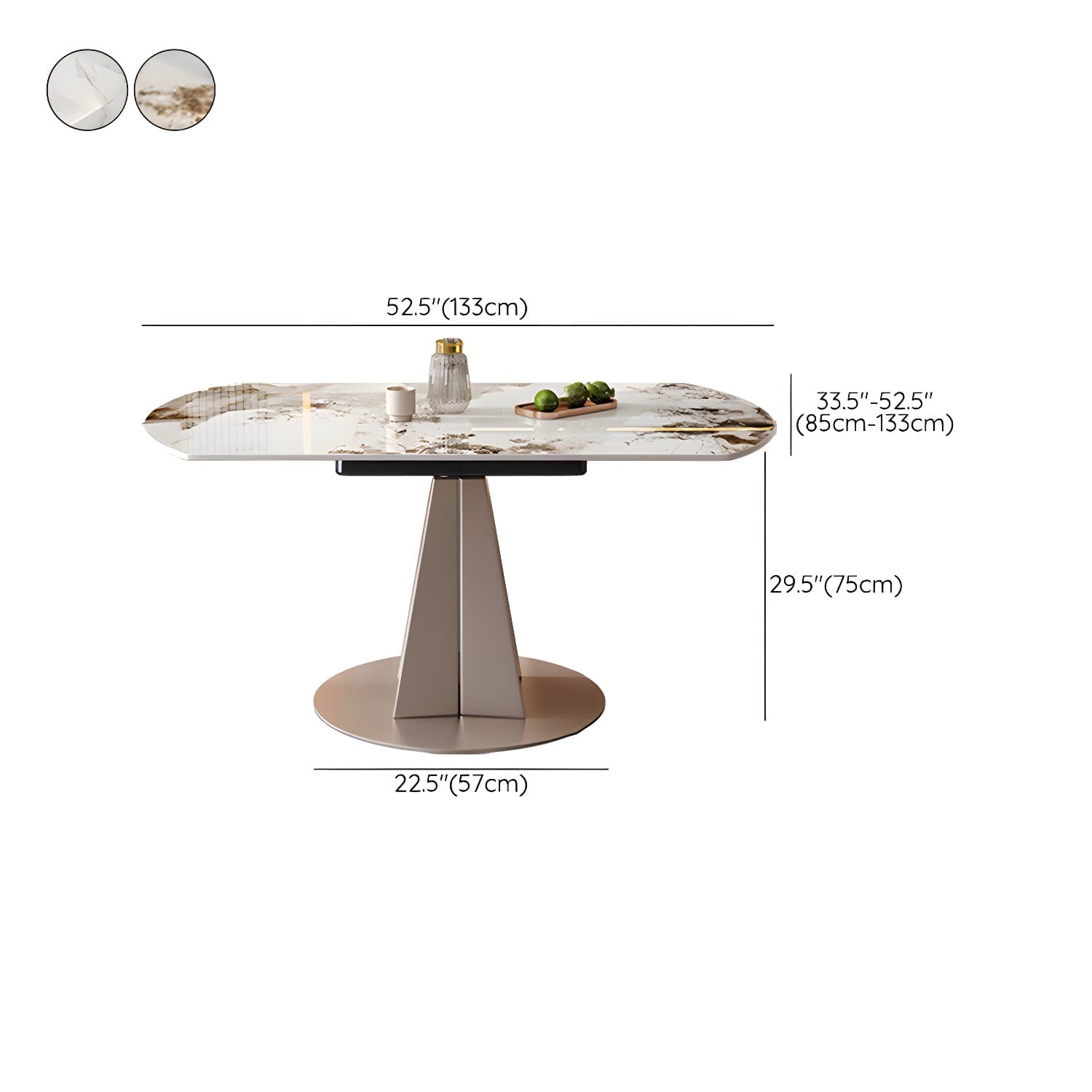 Round Metal Dining Set in White with Gold Pedestal Base and Self-Storing Leaf - 5 Piece Set - image 14