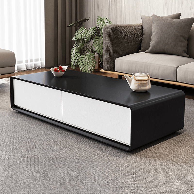 Simplistic Rectangular Shape Reclaimed Wood Single Block Coffee Table in Pecan/Charcoal/Wood Grain with 4 Drawers - image 3