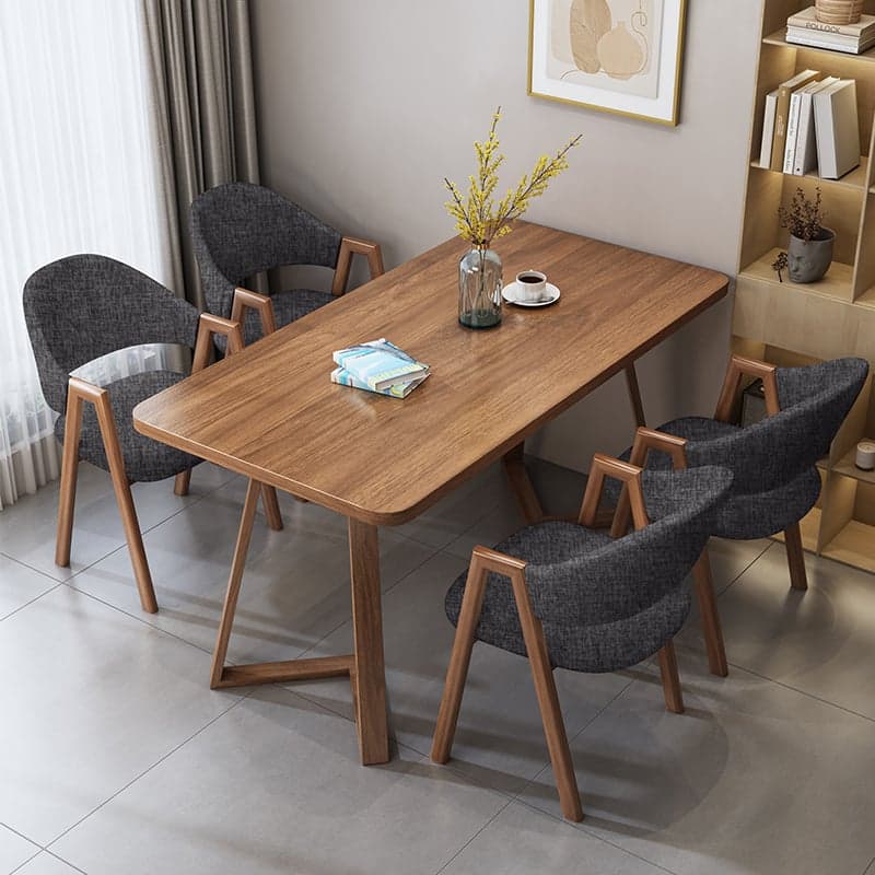 Dining Table Set with Recycled Wood Top and Sleighing Base, Padded Chair with Back and Armrest, 5-piece in Auburn - image 6