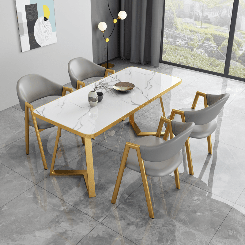 Luxurious Dining Table Set with Sleighing Base, Padded Chair with Back and Armrest, 5-piece White Finish - image 6