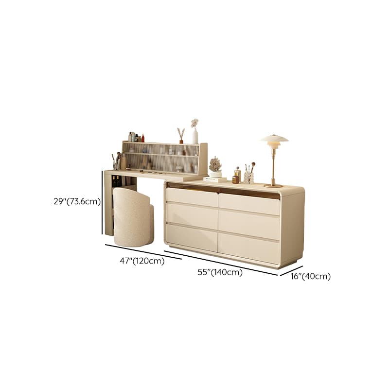 Simplistic Large Vanity Set with Lumber Table Top, White Seat, and Scalable Design Featuring 6/3/9 Drawers - image 10