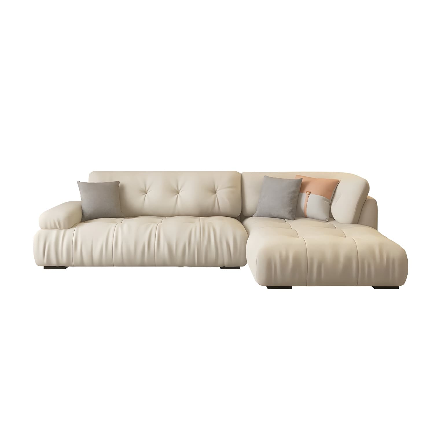 Flannel Upholstered Sectional Sofa in Gray with Scandinavian Wooden Frame - image 7