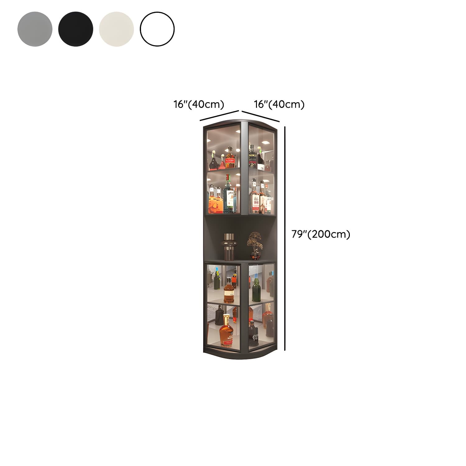 Modern Gray Corner Accent Cabinet with Glass Doors and 2 Shelves - image 10