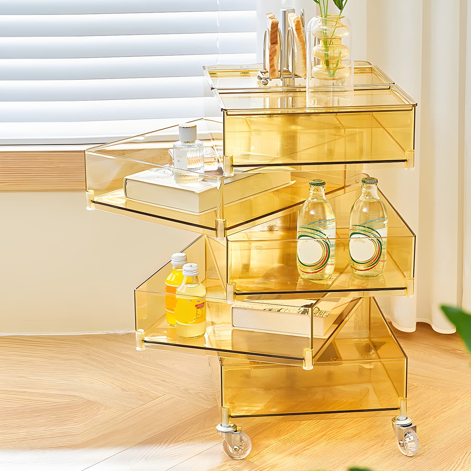 Plastic Nightstand Or End Table 28" Tall Nightstand with Drawers and Wheel - image 17