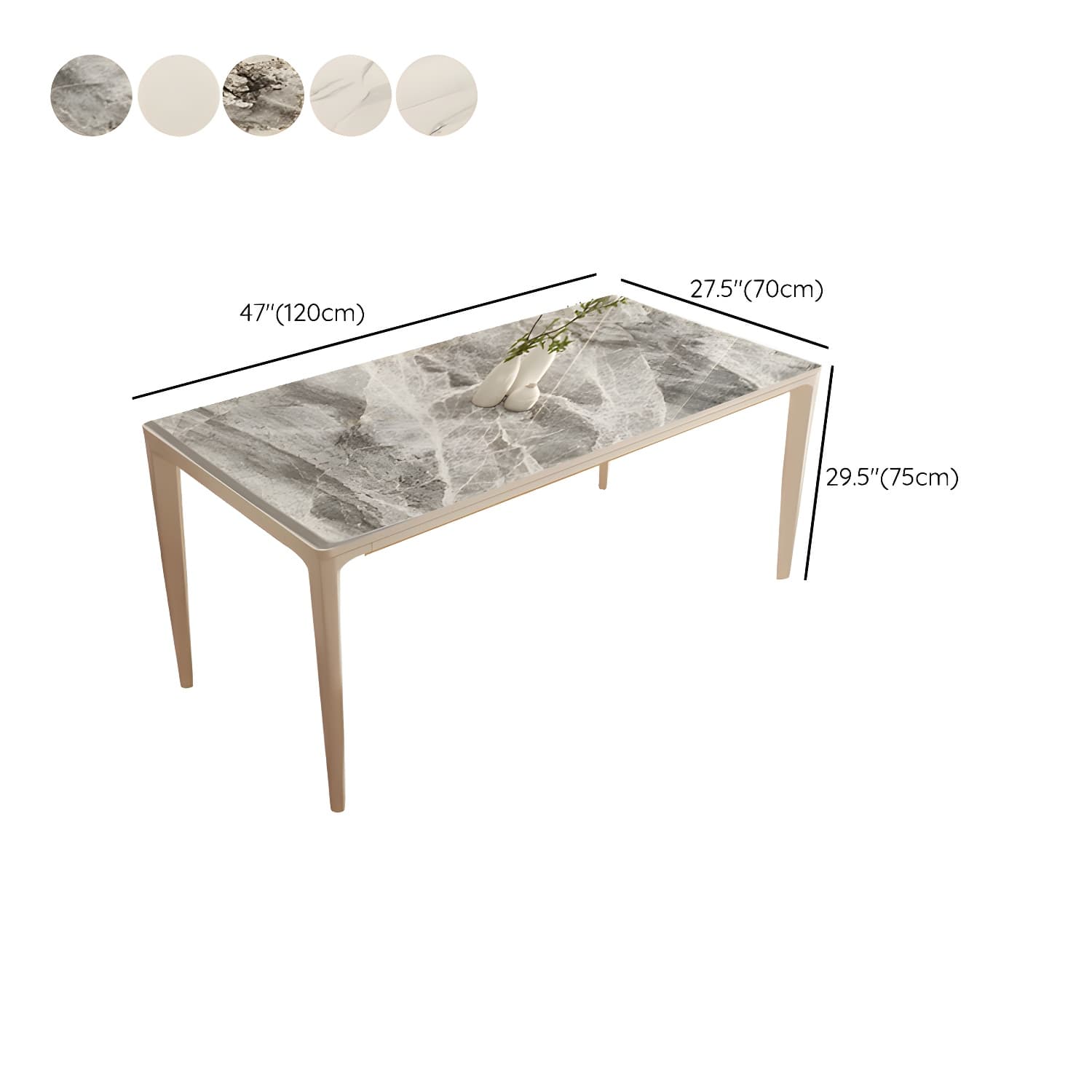 Modern Stone Top Dining Table with Beige Metal Legs and Standard Height for Kitchen & Dining - image 14