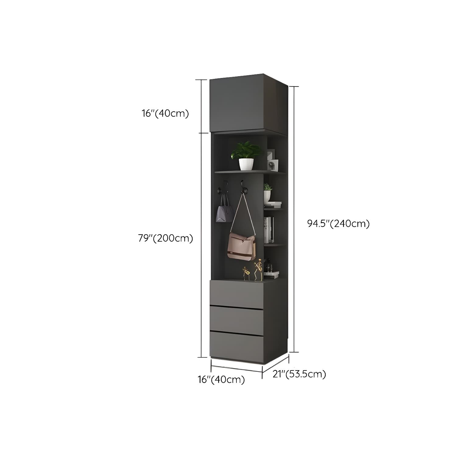 Modern Grey Wood Wardrobe Armoire with Drawers & Shelves for Ample Storage - image 33