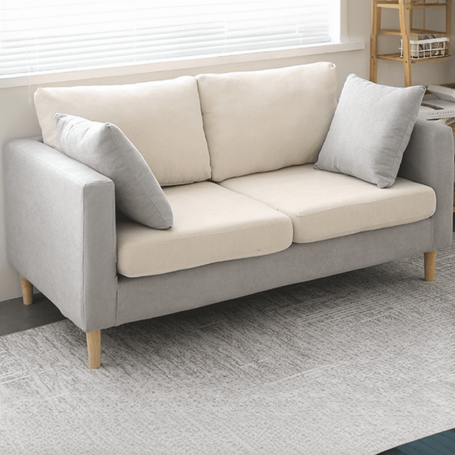 Cream/Dove Grey/Cerulean Loveseat with Slipcover, Wide Pillow Back, Receptacle and 2 Pillows - image 7