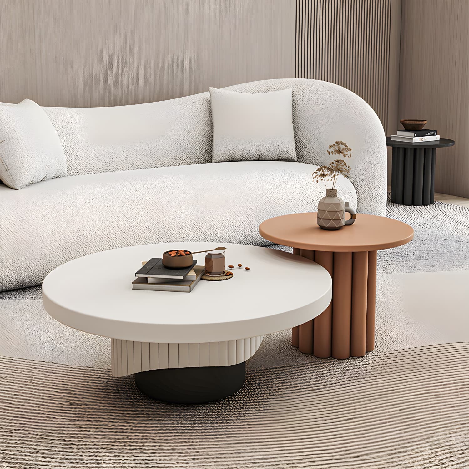 Pedestal Round Coffee Table Set Modern Minimalist Cocktail Table - image 7