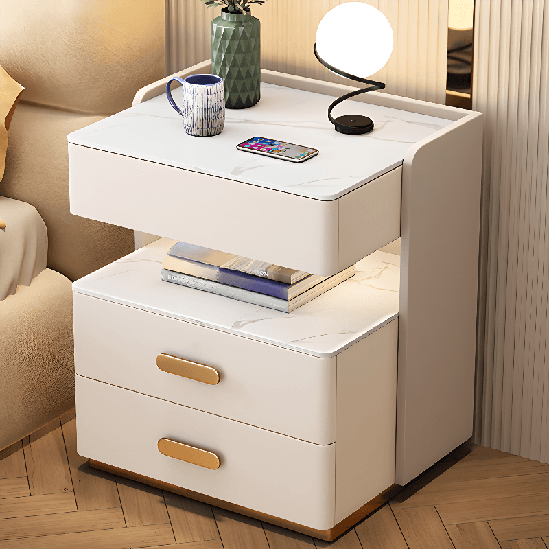 Modern Simple Style Nightstand With Drawer Storage, Stone Countertop, and Integrated Lighting - image 8