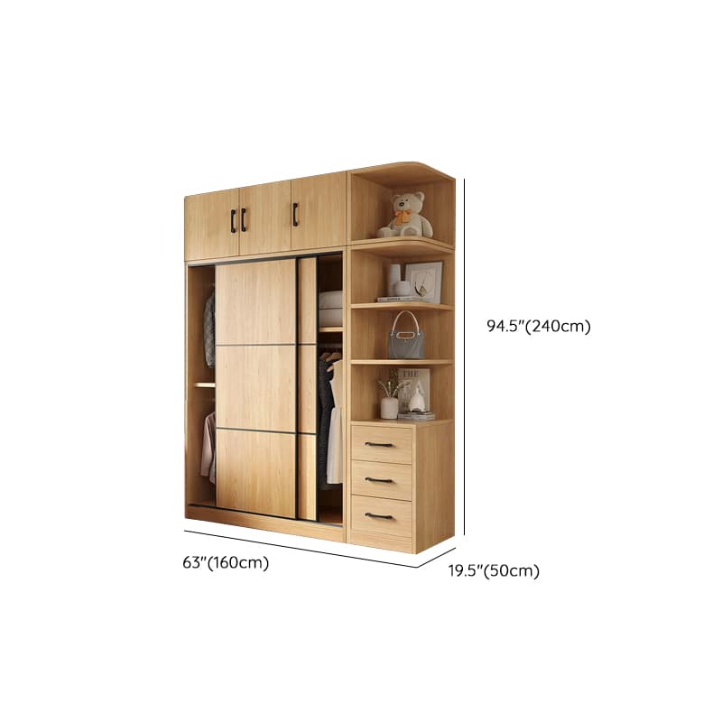 Natural Finish Modern Timber Self-supporting Wardrobe with Soft Close Drawer, Soft Close Door, and Clothing Rod - image 20