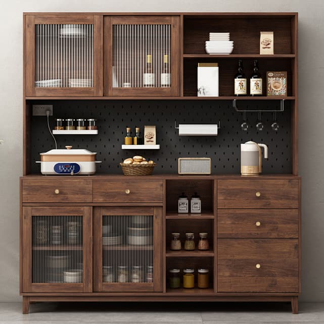 Contemporary Wood Buffet with Glass Doors and 3 Storage Drawers - image 3
