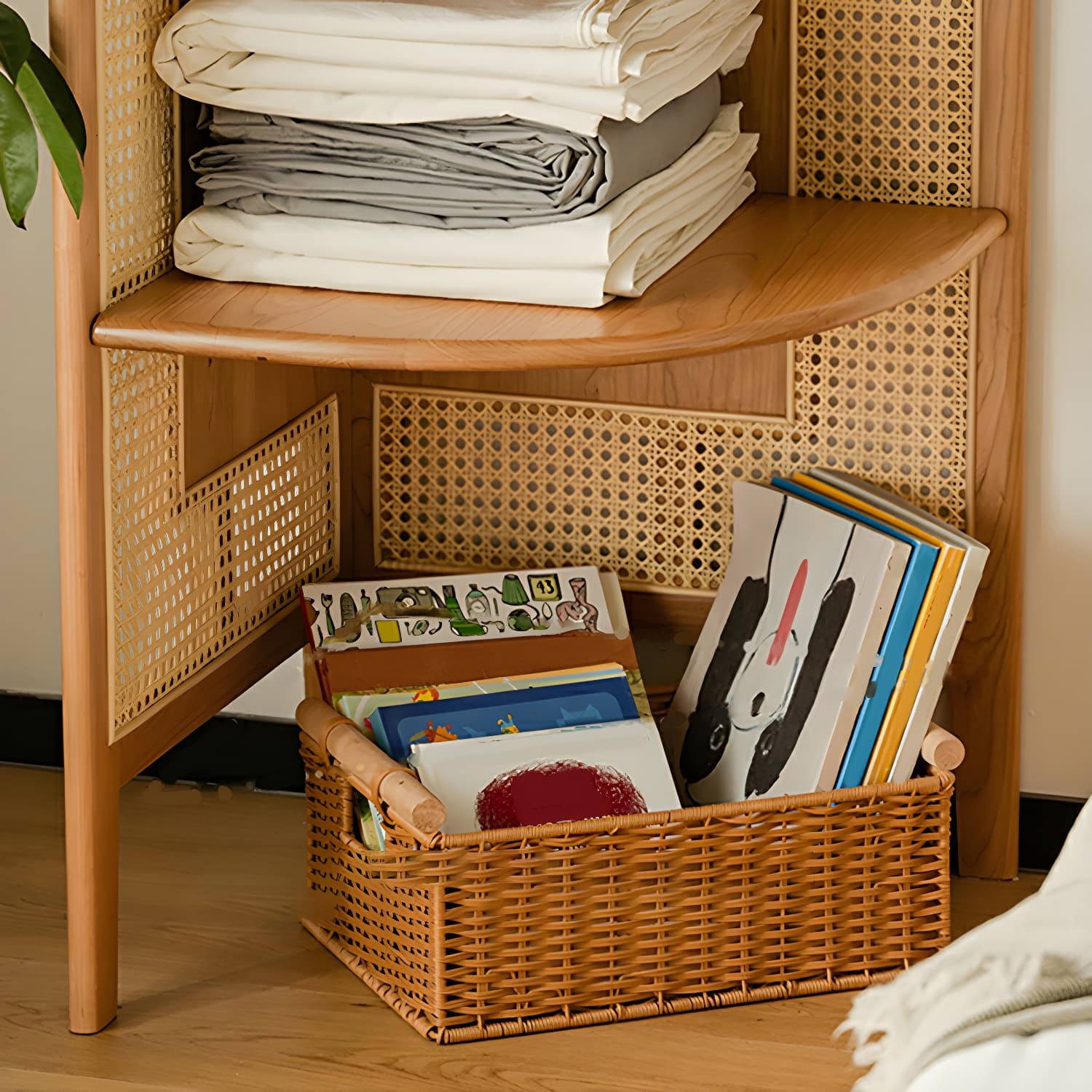 Corner Scandinavian Accent Chest with Wood Countertop and 4 Shelves, Ash Wood Species, Straight Legs - image 9