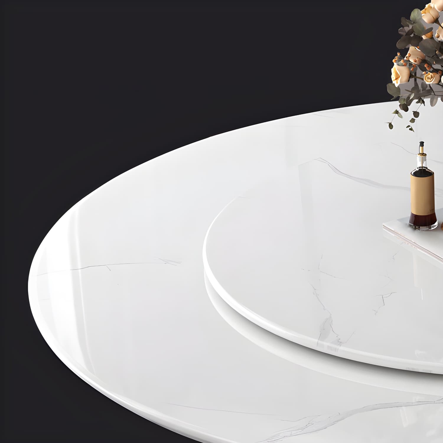 Modern Round Dining Table White and Black Metal Base Convertible Dining Table - image 9