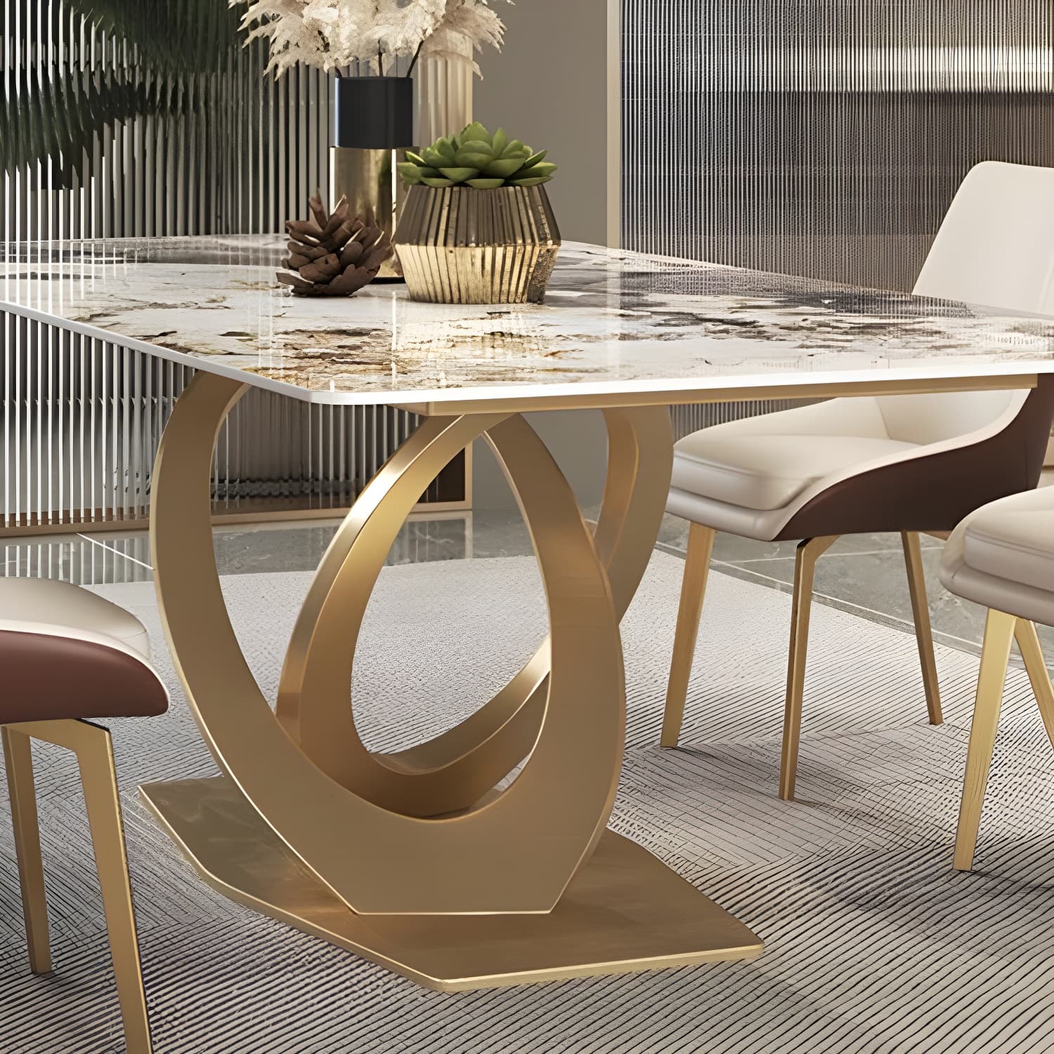 Glossy Beige Dining Table Set 1/2/5/7 Pcs Glam Dinette Set with Leather Chairs - image 6