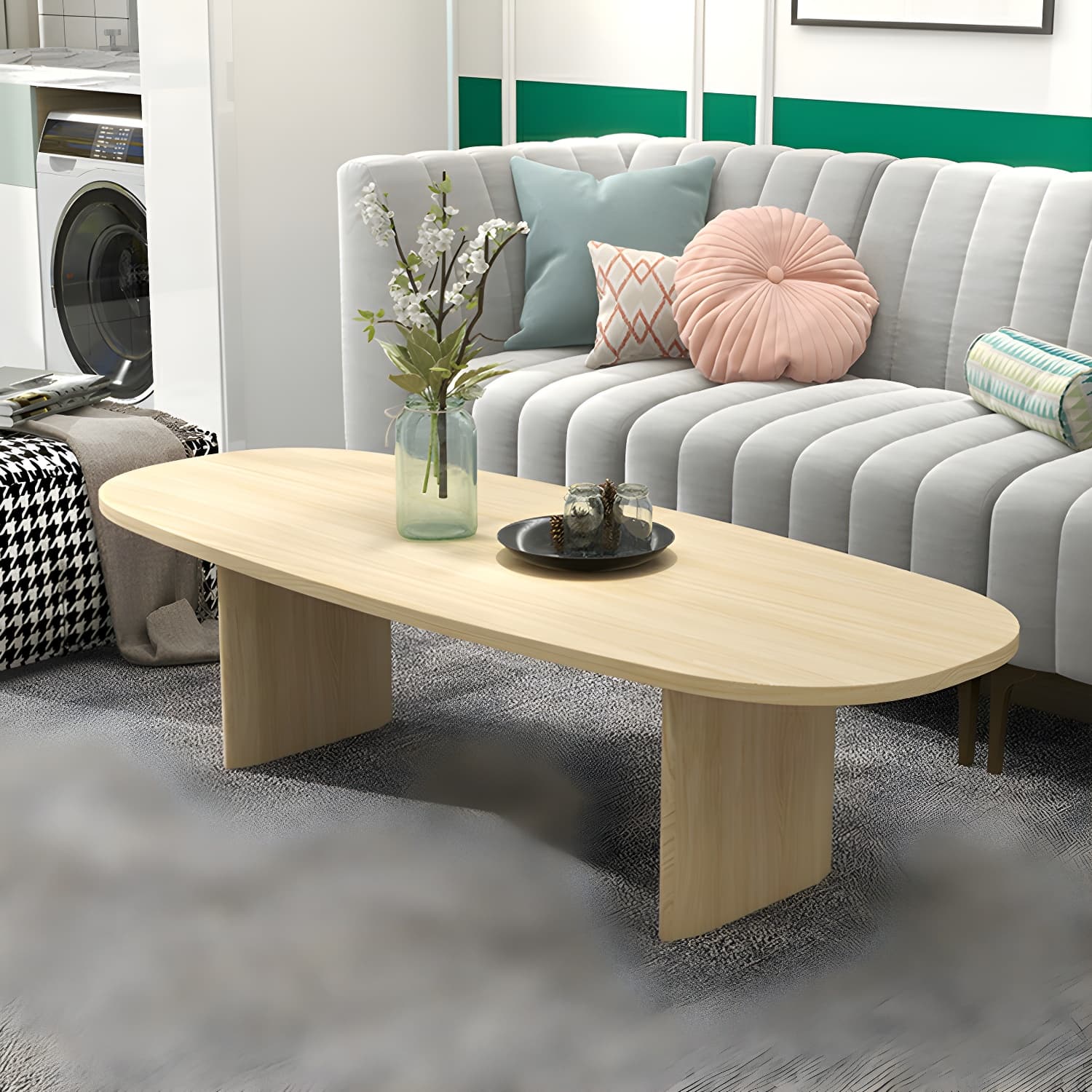 Rectangular Modern Coffee Table with Wood Base - Non-Upholstered - image 7