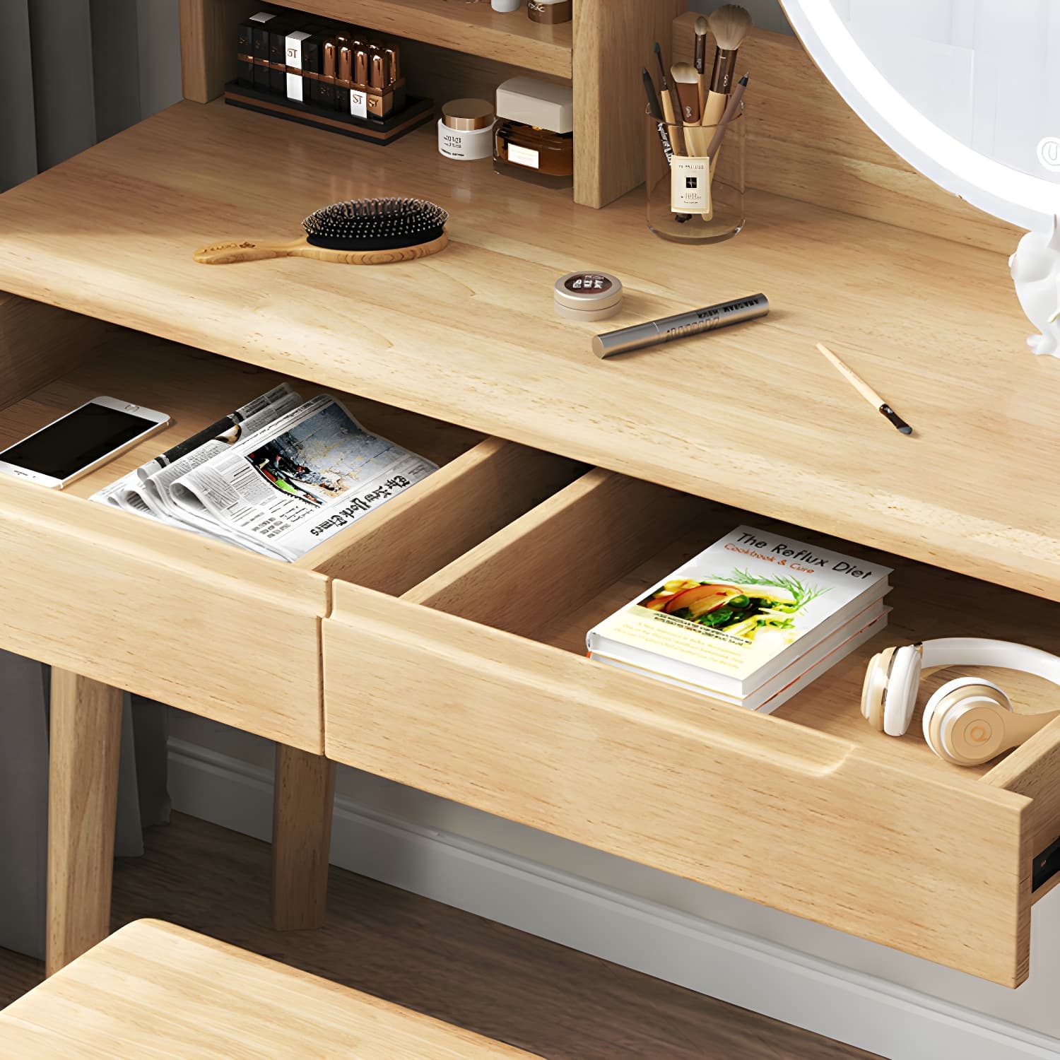Light Wood/Bleached Wood/Gray Wood Sleeping Room 2 Drawers Lighting System with Tabletop Storage - image 14