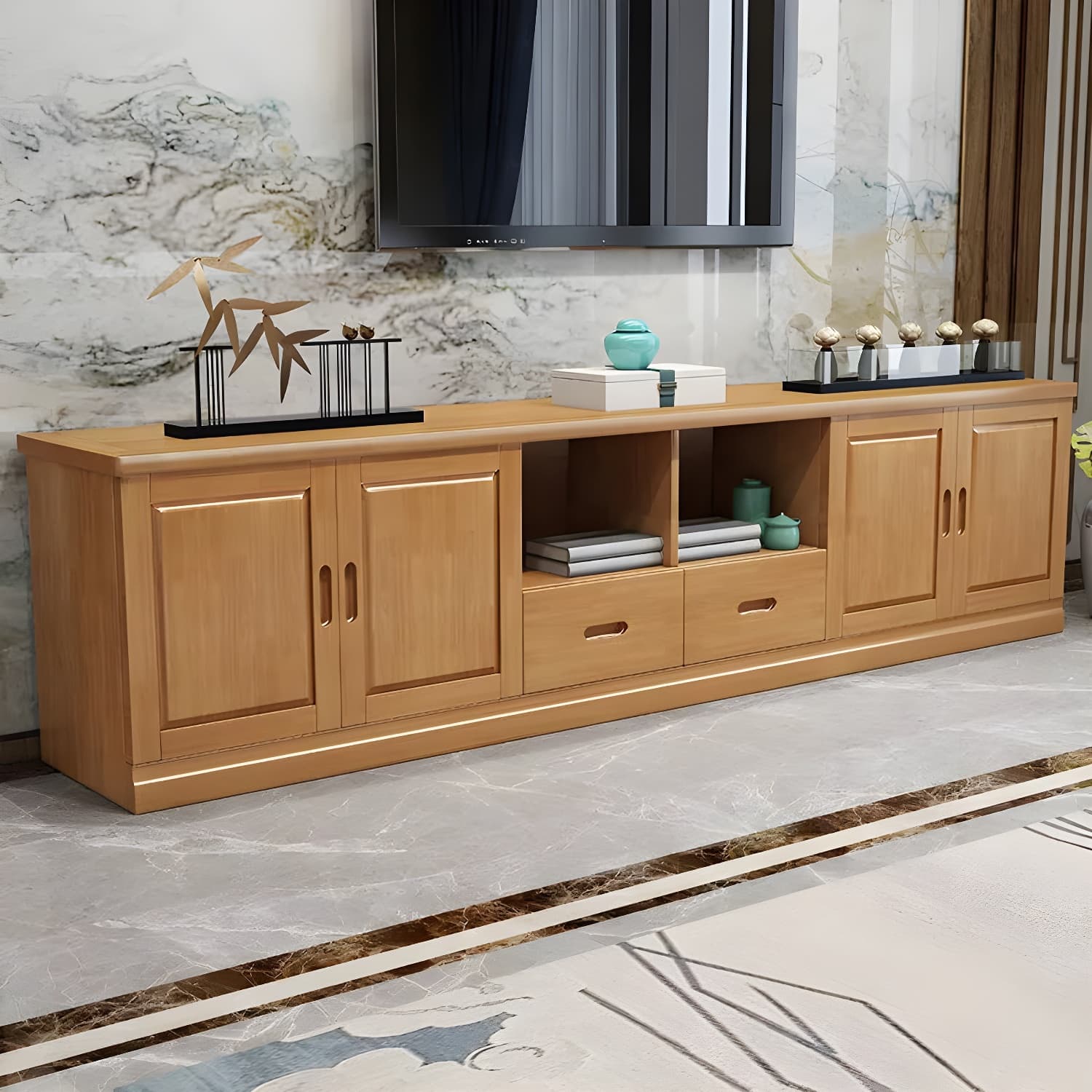 Traditional Solid Wood TV Console Open Storage TV Stand with Cabinet - image 6