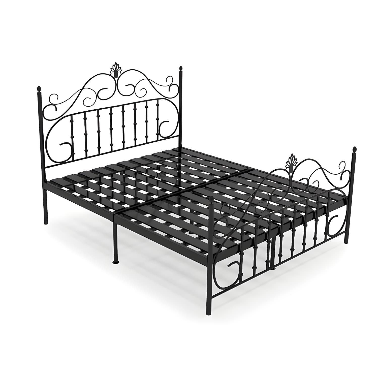 Glam Metal Bed Frame with Camelback Open-Frame Headboard and Footboard - image 6