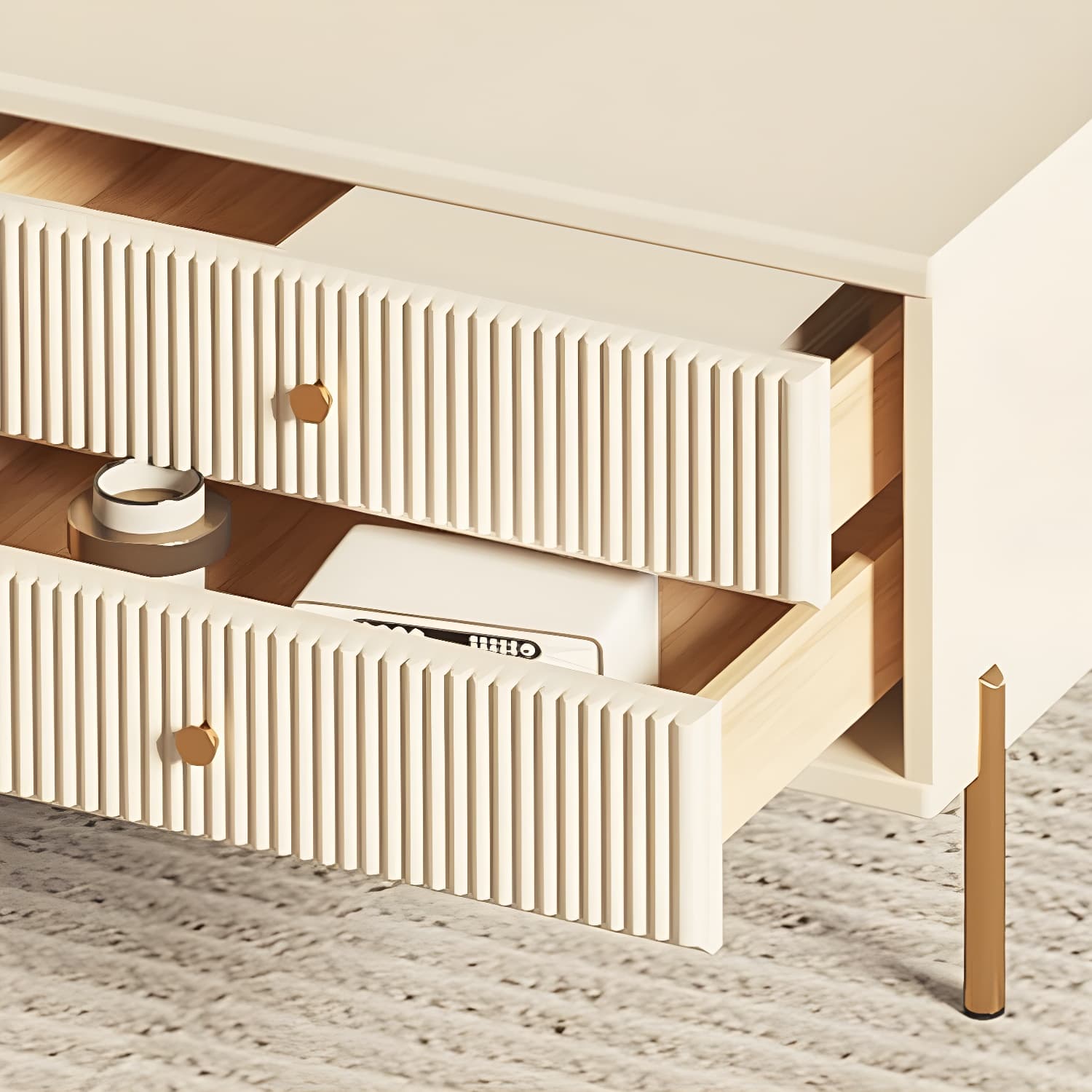 White Cable Management TV Console Modern Engineered Wood Media Console - image 6