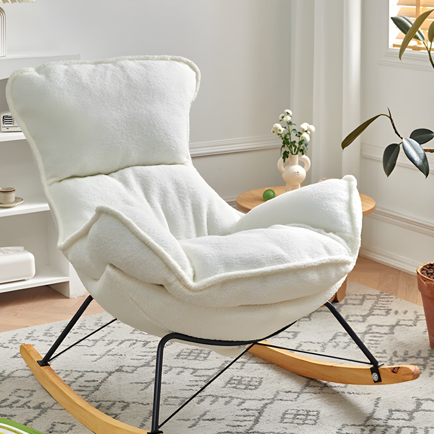 High Back Rocking Chair Ergonomic with Padded Seat Rocker Chair with Ottoman - image 11
