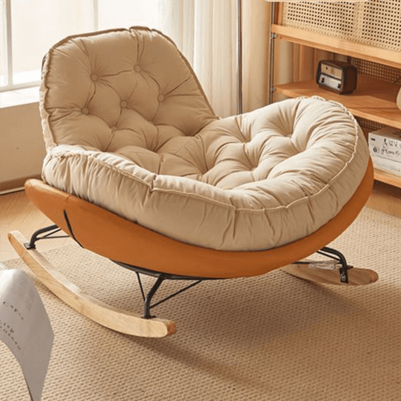 Modish Rocking Couch Chair with Spindle Back, Flannel Upholstery, Padded Design, Rear Support, and Stationary Base - image 6