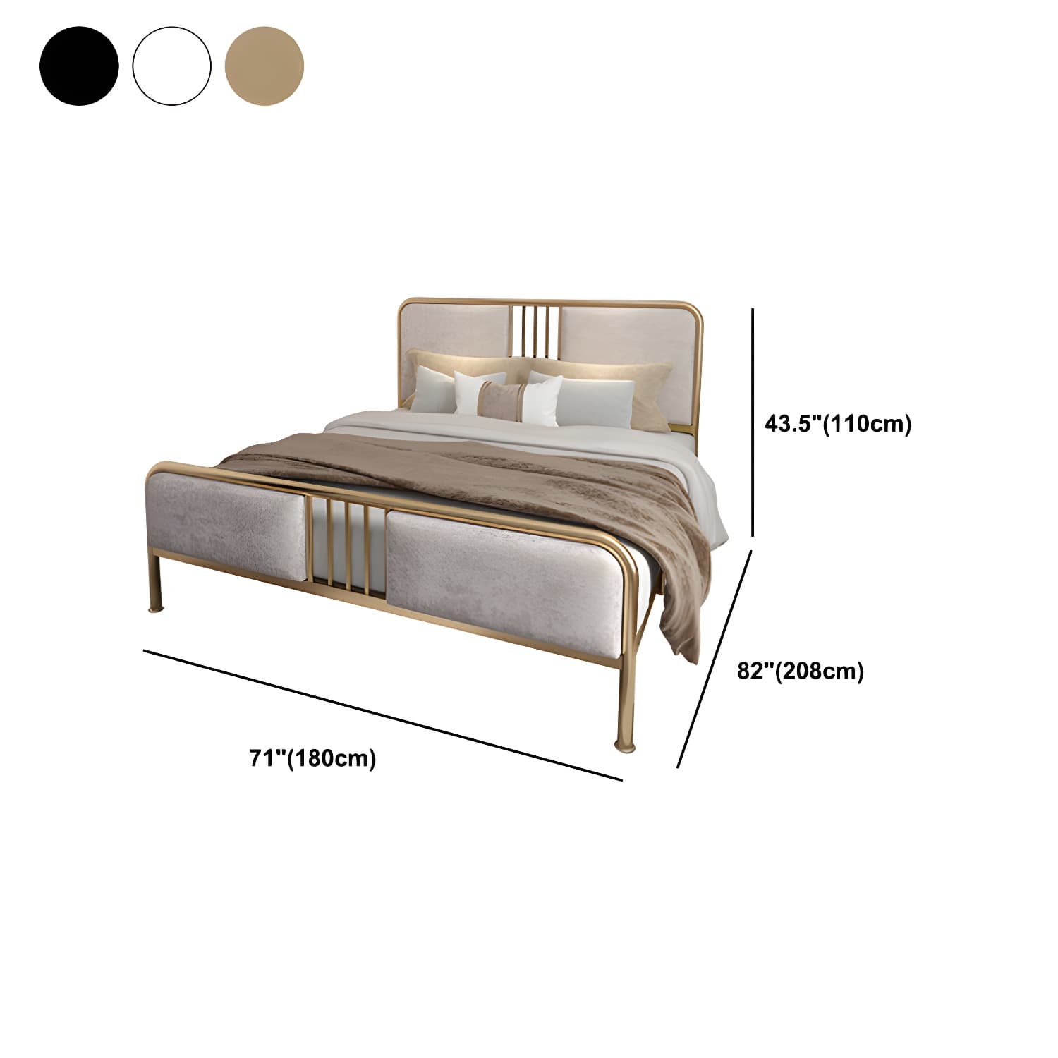 Glam Metallic Open-Frame Bed with Fabric Upholstered Headboard - image 16