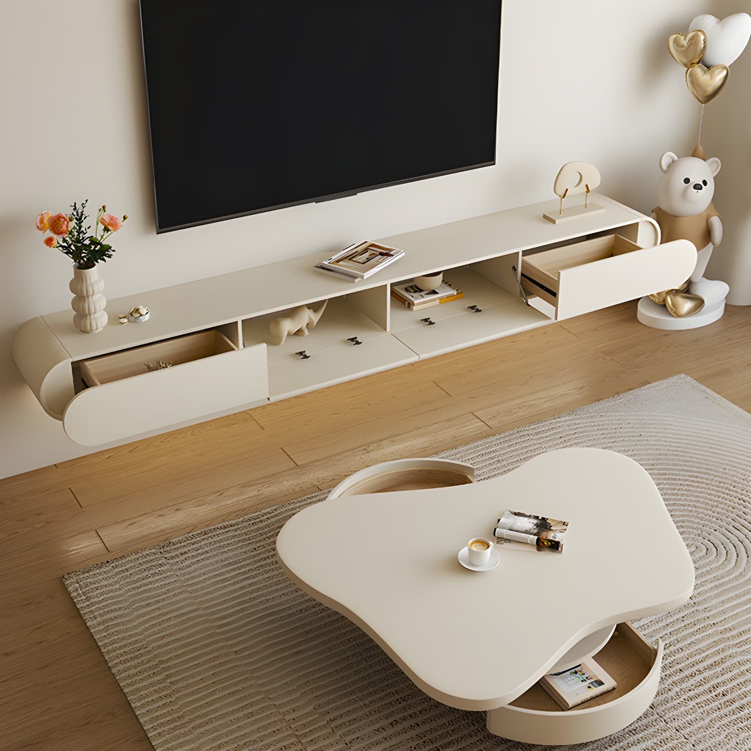 Contemporary TV Media Console Floating TV Stand Console with Drawers - image 4