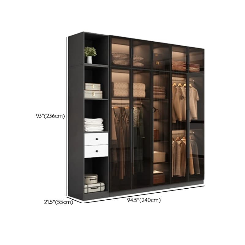 Ink-Colored Manufactured Wood Detached Wardrobe Closet with Soft Close Drawer, Door, Interior Shelves, and Clothing Rod - image 27
