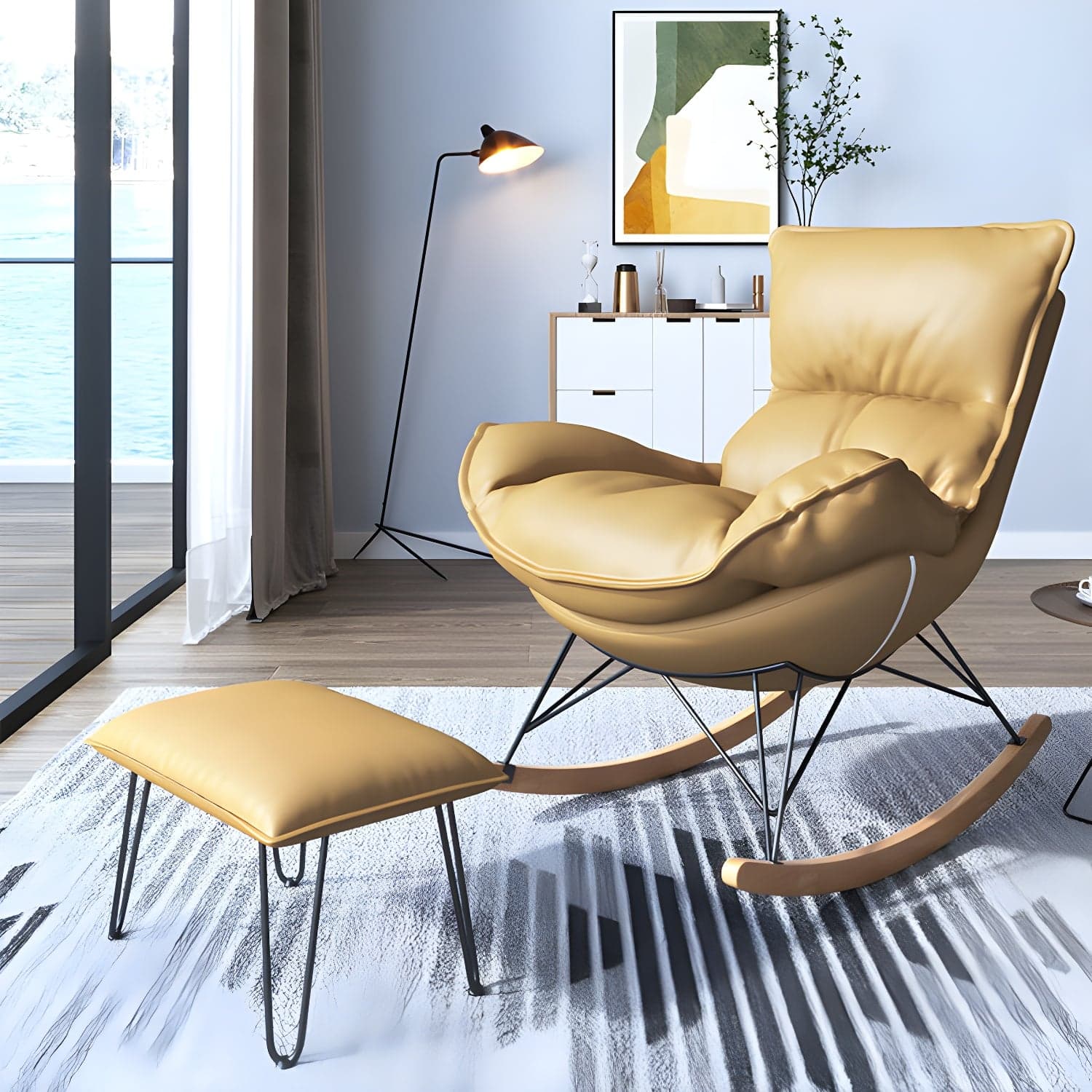Contemporary Rocking Chair Solid Wood Rocker Chair with with Seat Cushion - image 8
