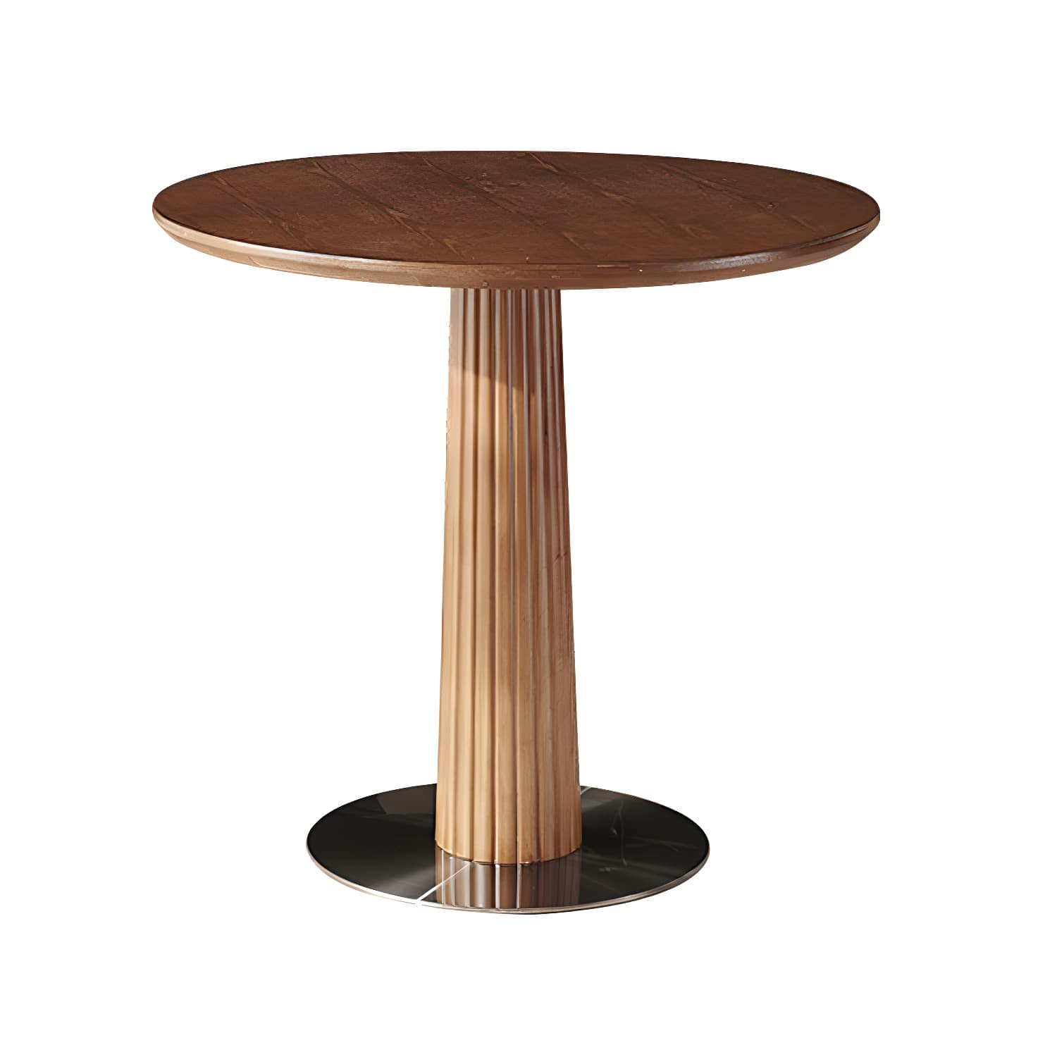 Contemporary Round Brown Ash Top Dining Table with Wood Pedestal - image 5