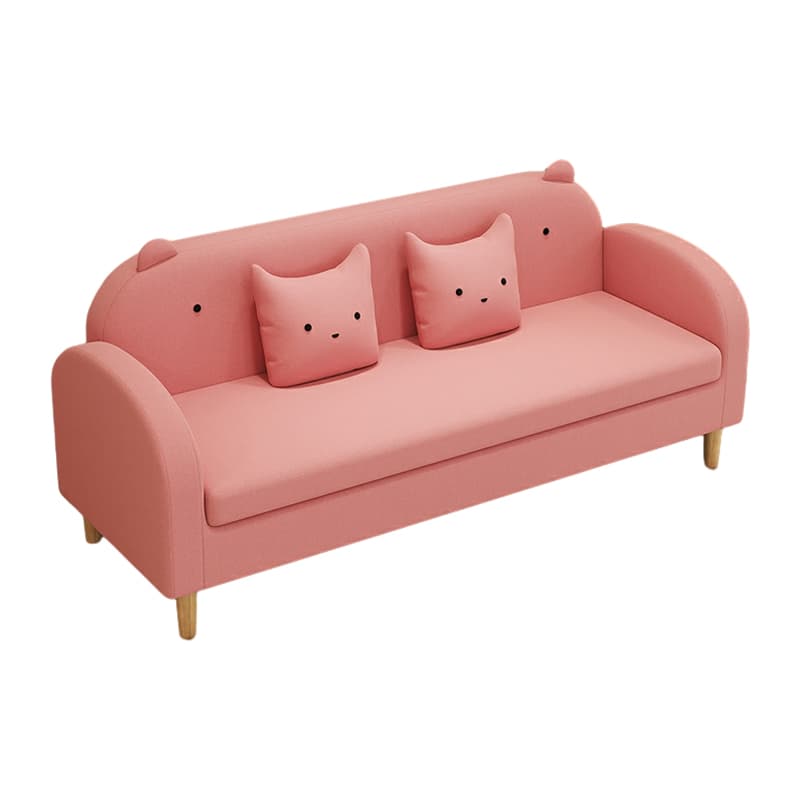 Art Deco Natural Wood Finish Framed Sofa Couch with Recessed Arm, Slipcover and 2 Pillows - image 27