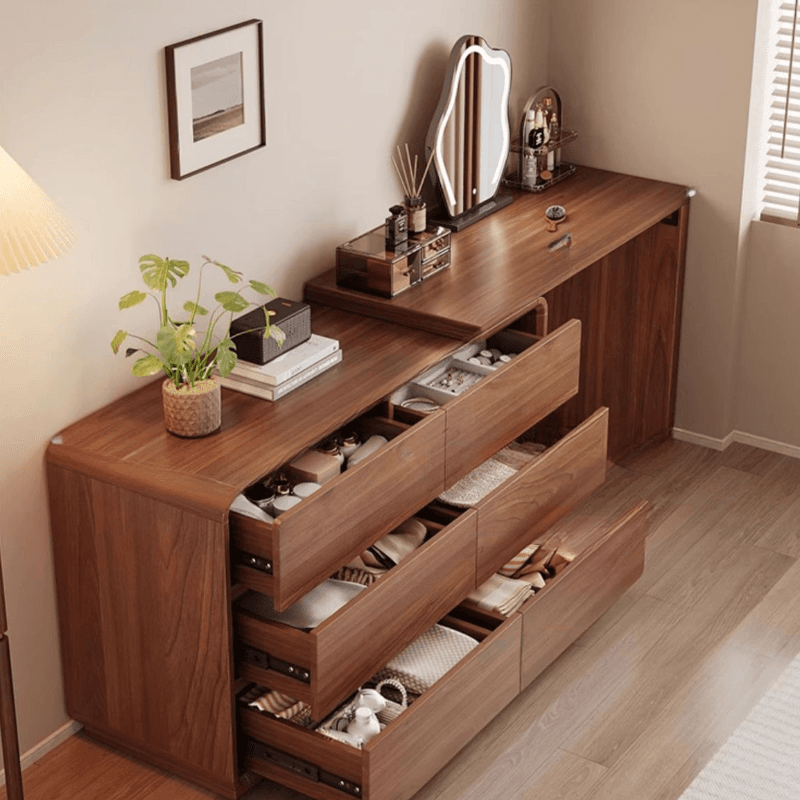 Modish Large/Standard Vanity Set with Natural Wood Table Top, Cream Chair, 3 Drawers/6 Drawers, Light Up Mirror