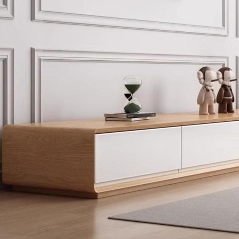 Contemporary Oblong Wood TV Stand in Natural and White with Drawers - image 7