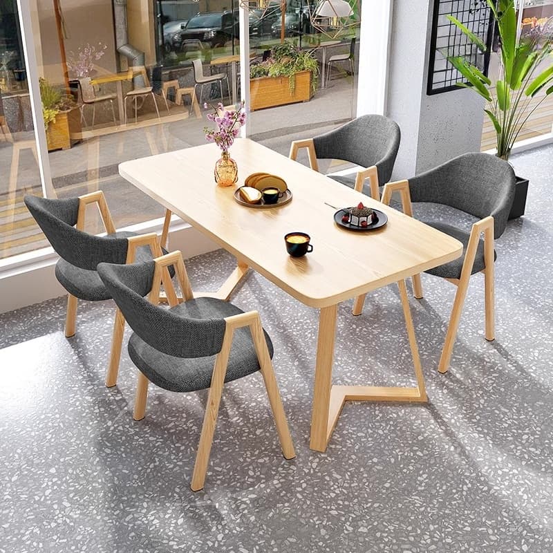 Dining Table Set with Sleighing Recycled Wood Fixed Table and Padded Chair with Back and Armrest, 5-piece