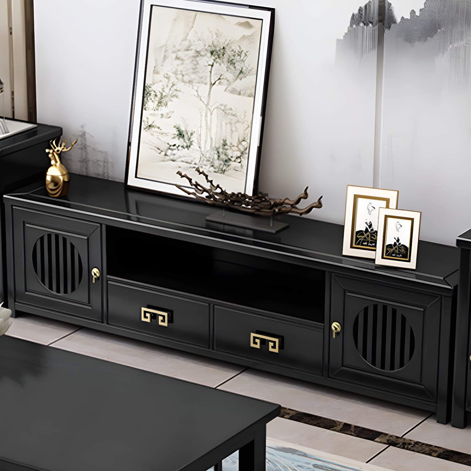 Solid Wood TV Cabinet Traditional Style Household Simple Open TV Stand Console - image 10
