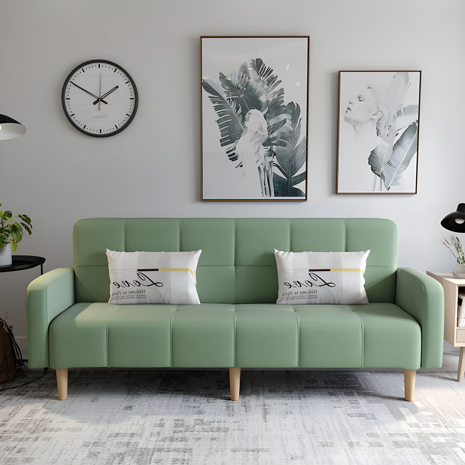 Living Room Linen Chesterfield Sofa with Wooden Legs Square Arm Loveseat - image 5