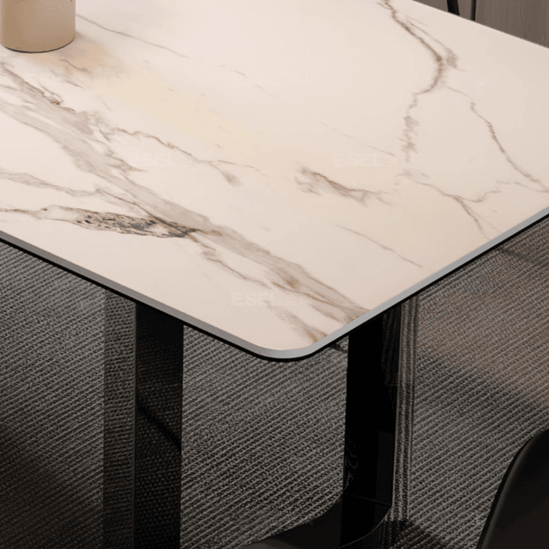 Dining Table Set with Slate Stone Top, Two-sided Pedestal, Padded Chair, Back, for 6 People/4 People in White - image 6