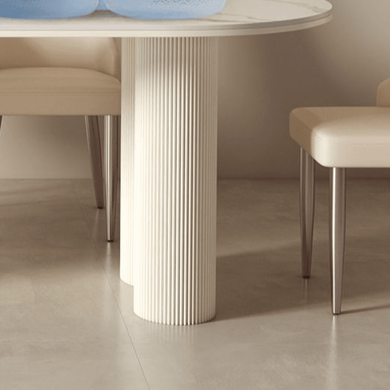 Modern Simple Style Oval Slate Dining Table Set with Dual Footing, Solid Back Panel in Chalk Color - image 9