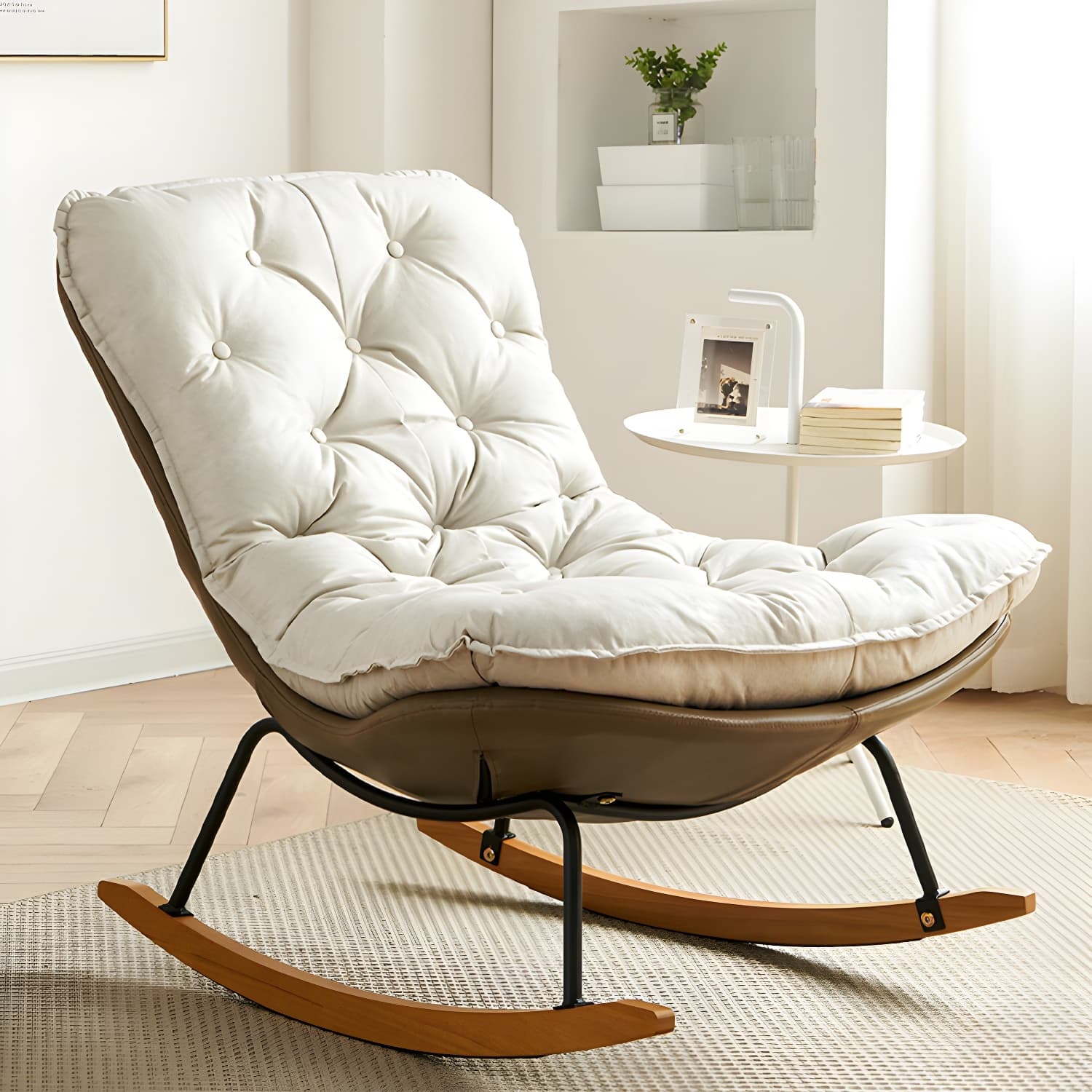 41" Wide Upholstered Button-Tufted Rocking Accent Chair with Legs - image 6
