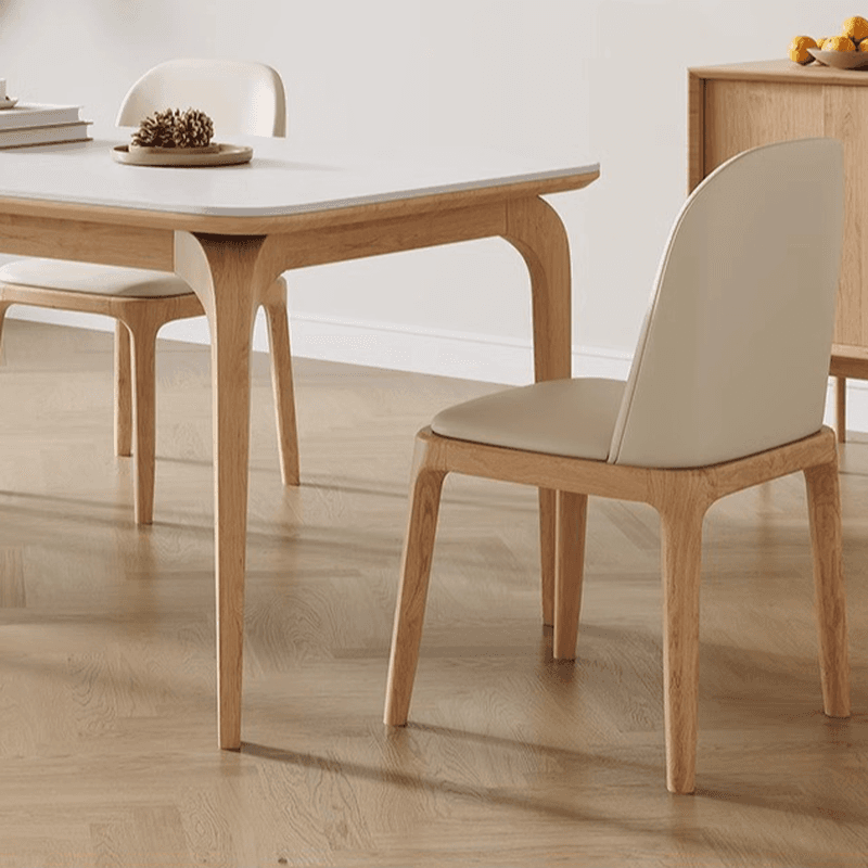 Dining Table Set with Slate Stone Fixed Table, Padded Chair Back for 6 People in White - image 4