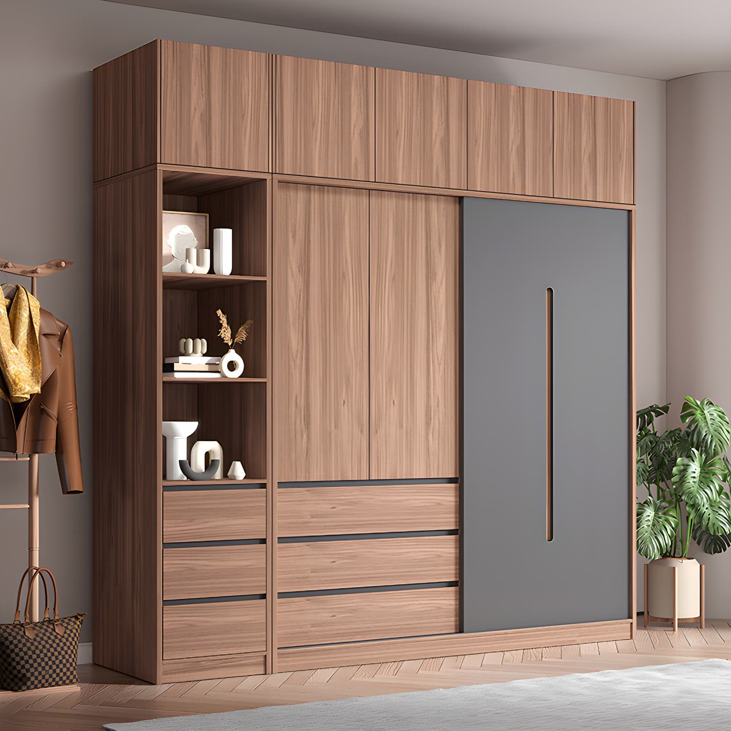 Contemporary Sliding Door Storage Cabinet Bedroom Cabinet with Drawers - image 3